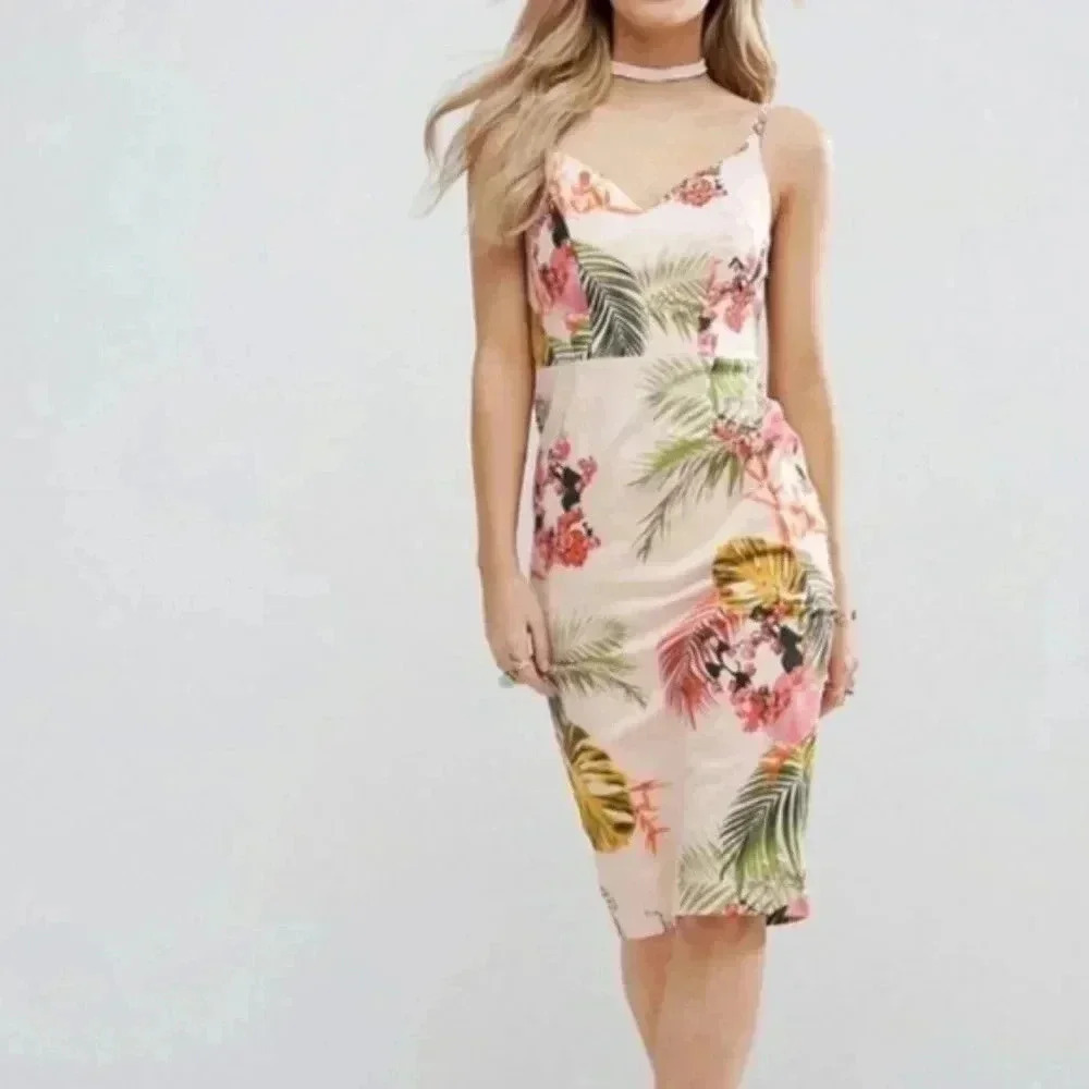 Asos Tropical Hitchcock Midi Pencil Dress